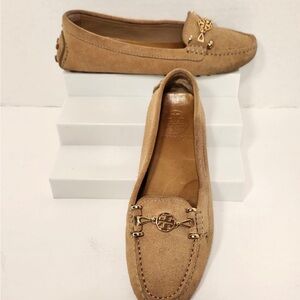 Tory Burch “Daria” Tan Suede Leather Moccasin Driving Loafers Sz 7.5